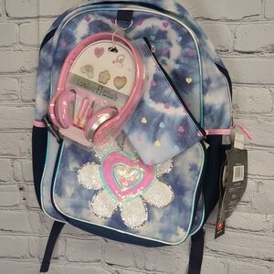 Blue and Pink Kids Backpack with Heart Design